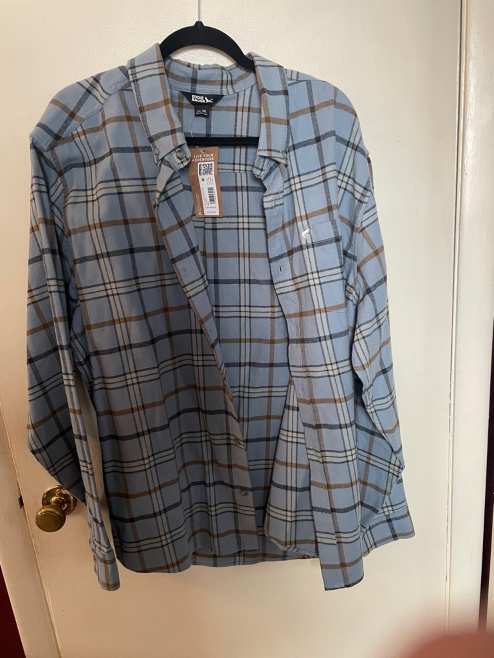 Eddie Bauer Light Blue and Brown Plaid Flannel Button-Up Shirt 2XL. NWT.
